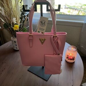 Valentino Pink Structured Tote with Gold Accents